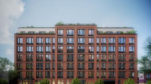 Rendering of 827 Sterling Place, a seven-story rental building being developed in Crown Heights