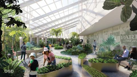 Rendering of a garden space at the forthcoming Baisley Park Residences in Queens